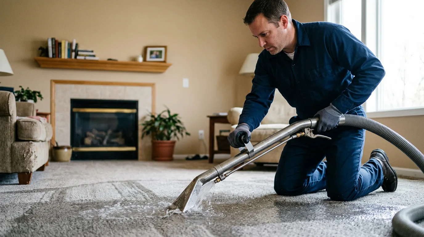 Water damage restoration technician working near Topsham, VT